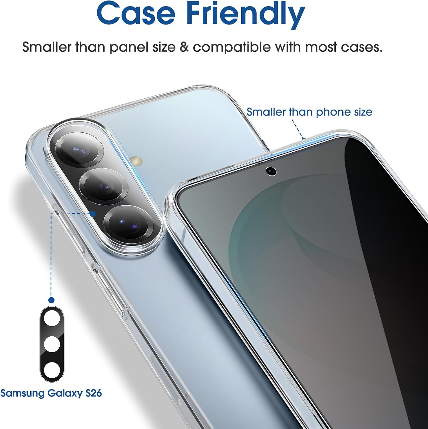 Detalle 2 de amFilm 2+2 OneTouch Privacy Screen Protector Pack for Samsung Galaxy S26 (6.3 inch) with Camera Lens Protector