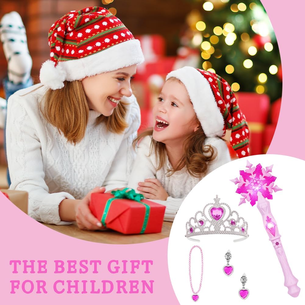 Detalle 2 de AUYAO Bacchetta Magica Bambina LED a Fiocco di Neve con collana e orecchini a corona