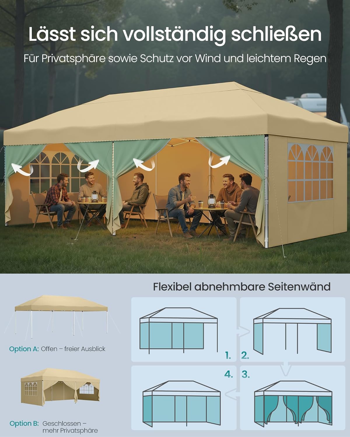 Thumbnail 6 de SONGMICS Pavillon 3 x 6 m mit Seitenwänden (beige) – faltbarer Gartenpavillon für Party, Markt & Hof GCT204LZ01