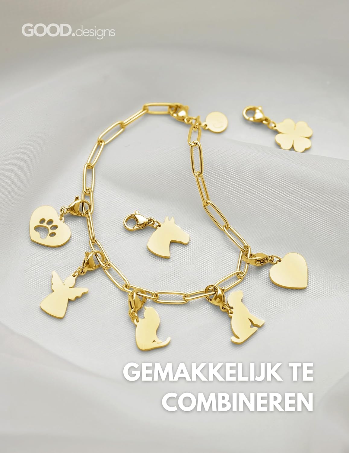 Thumbnail 2 de GD GOOD.designs bedelhanger met karabijnsluiting, 316L staal en 18K vergulding