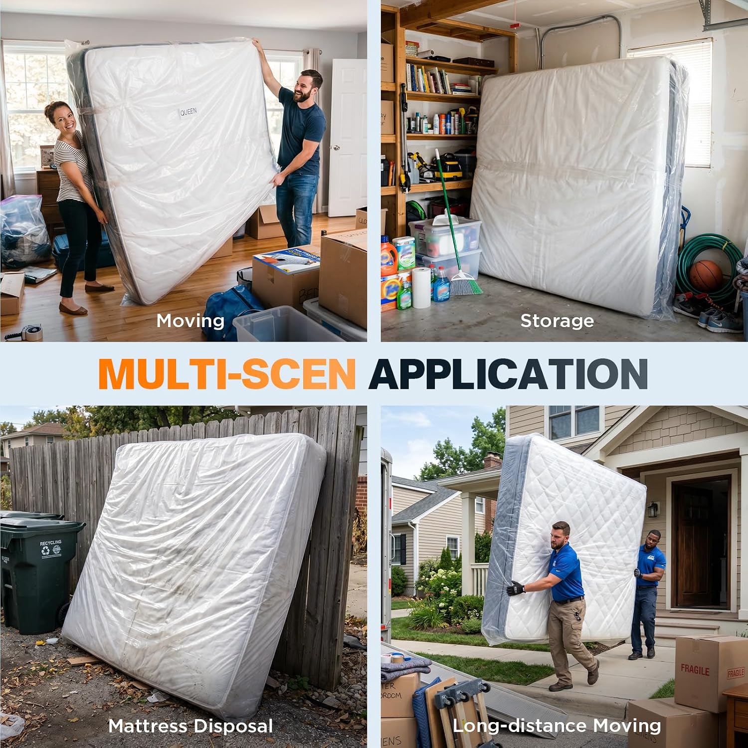 Detalle de LDPE Plastic Mattress Bag for Moving & Storage – Waterproof Queen Size (1.5MIL) Mattress Protector