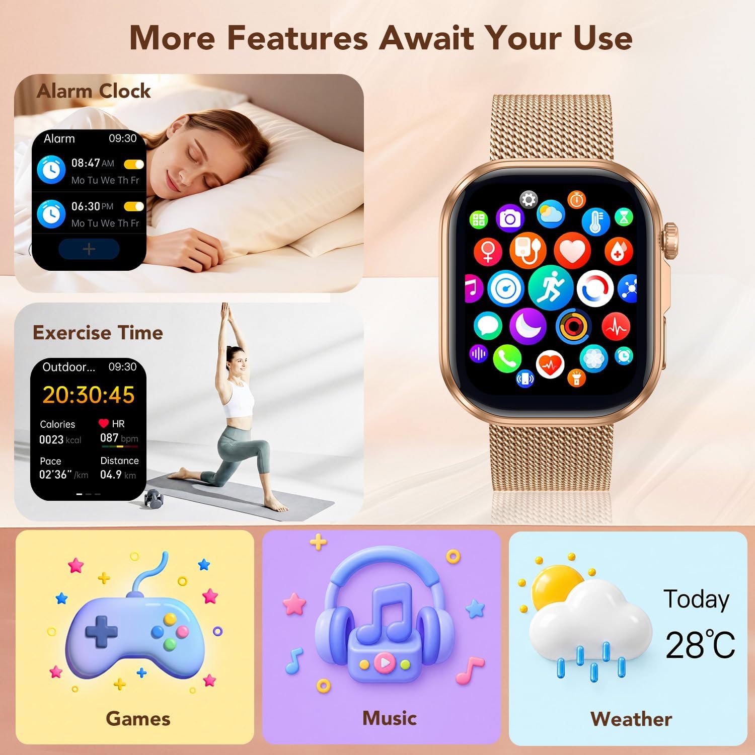 Detalle de ECG HRV Smart Watch for Women – 1.88" TFT Display, 130+ Sports Modes, IP67