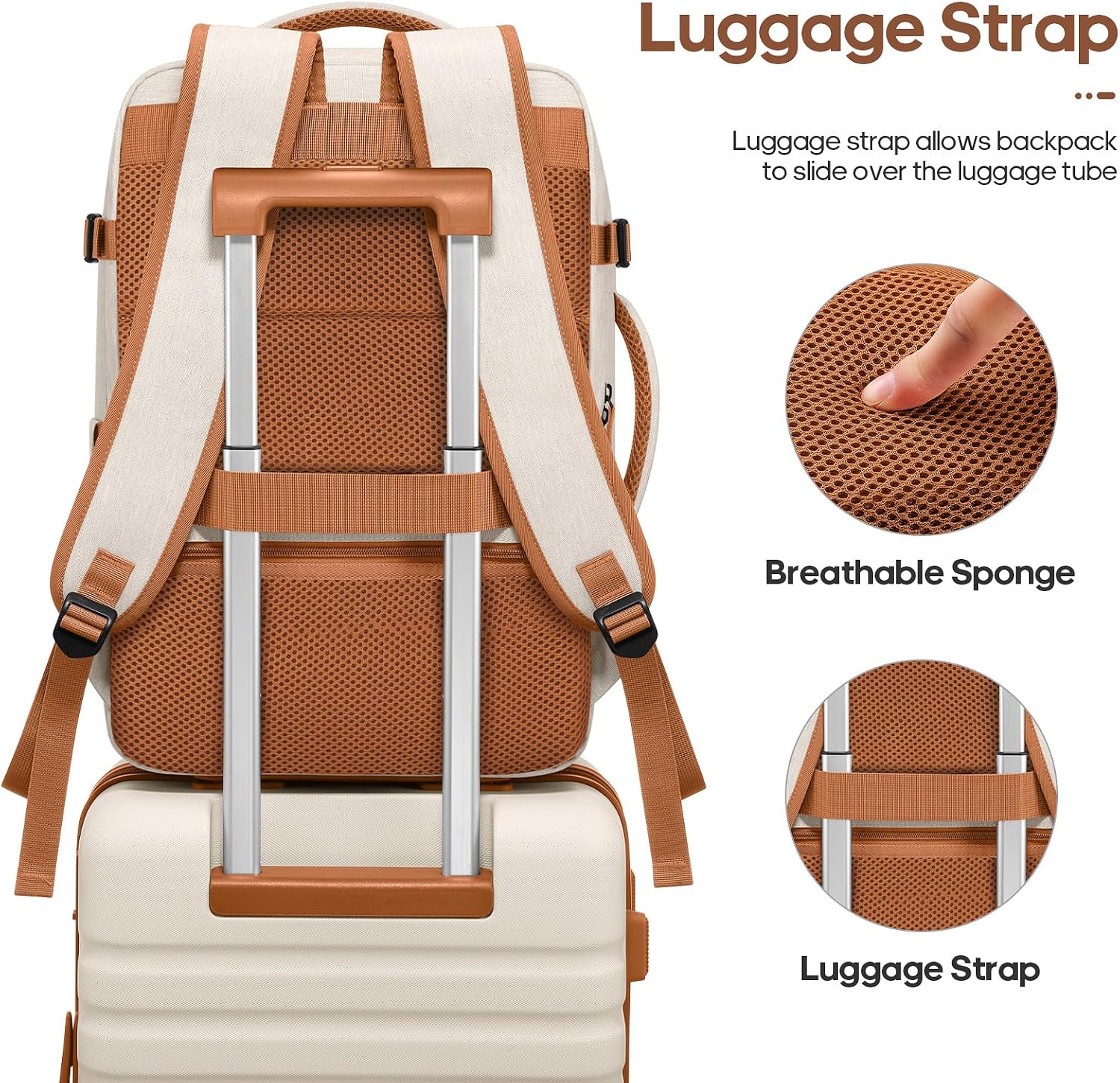 Thumbnail 5 de UKEIN 3-Piece Luggage Set: 20-Inch Carry-On with TSA Lock and Travel Backpack (Beige)