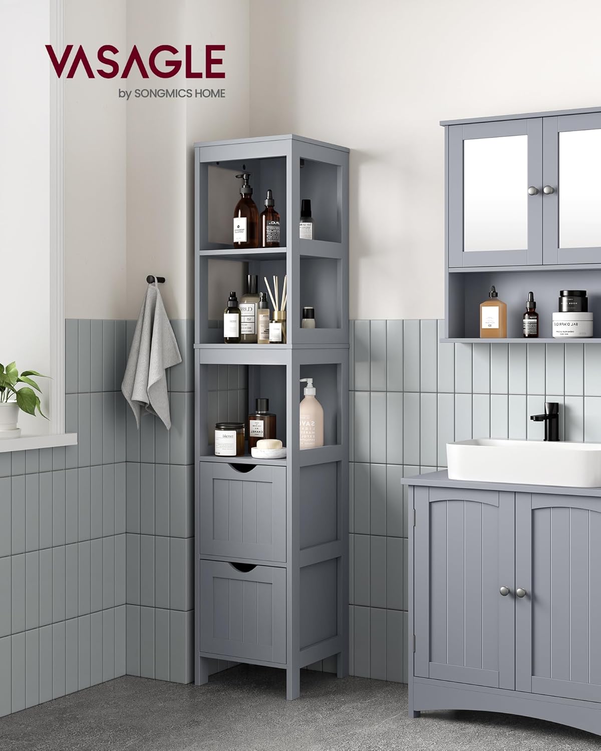 Detalle 2 de VASAGLE Mueble de baño con 2 cajones y compartimentos