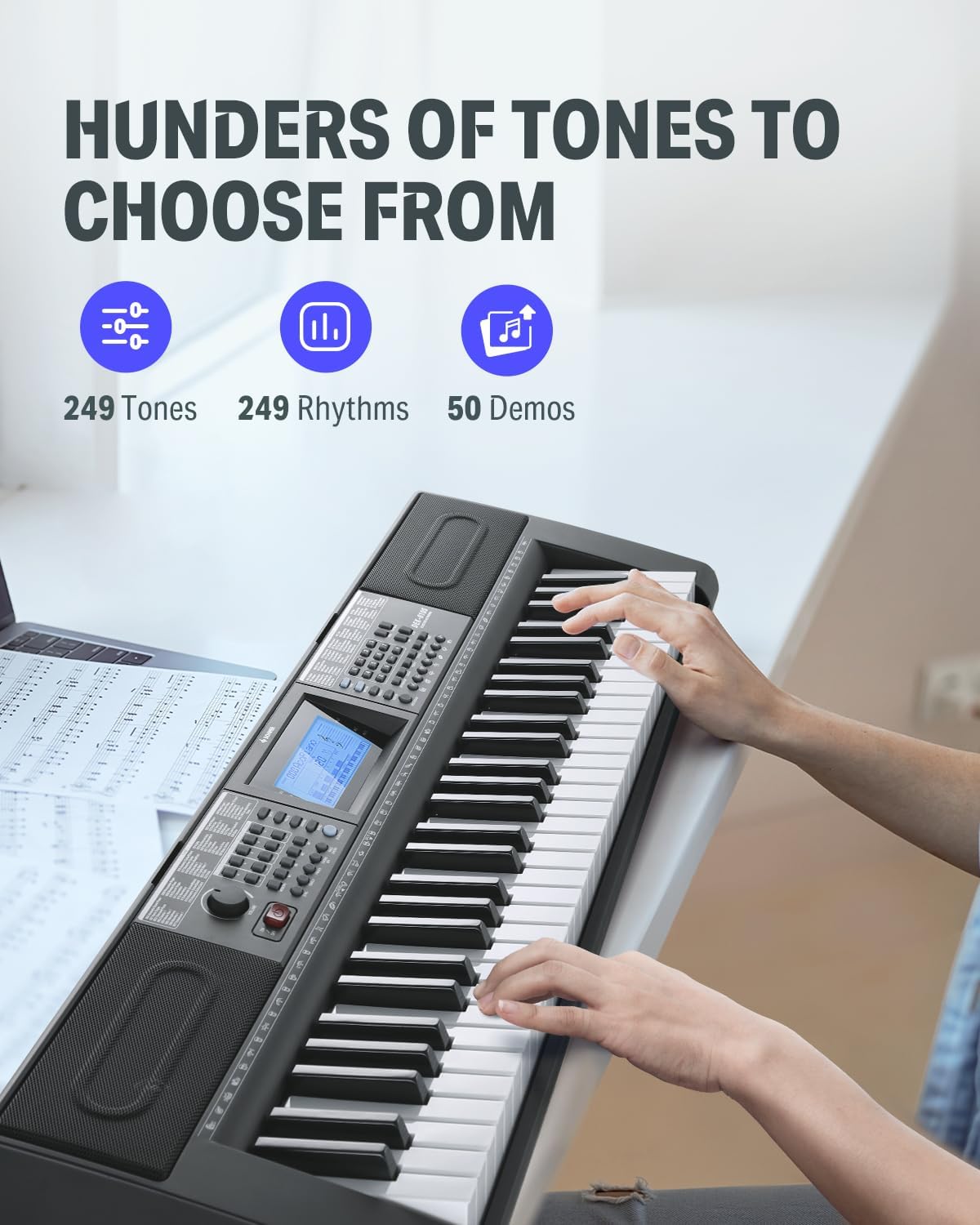 Detalle de Donner DEK-610S 61-Key Keyboard Kit with 249 Voices, Stand and Bench