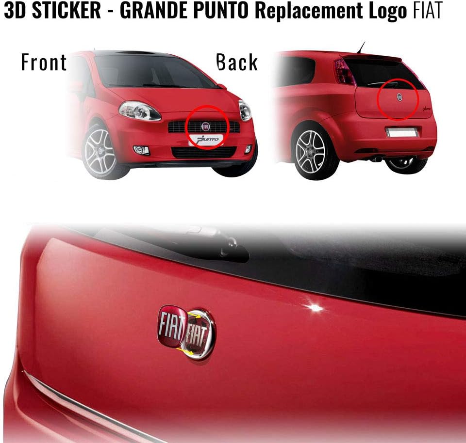 Detalle 2 de Fiat 32014 Autocollant Fiat 3D de Rechange Logo pour Grande Punto