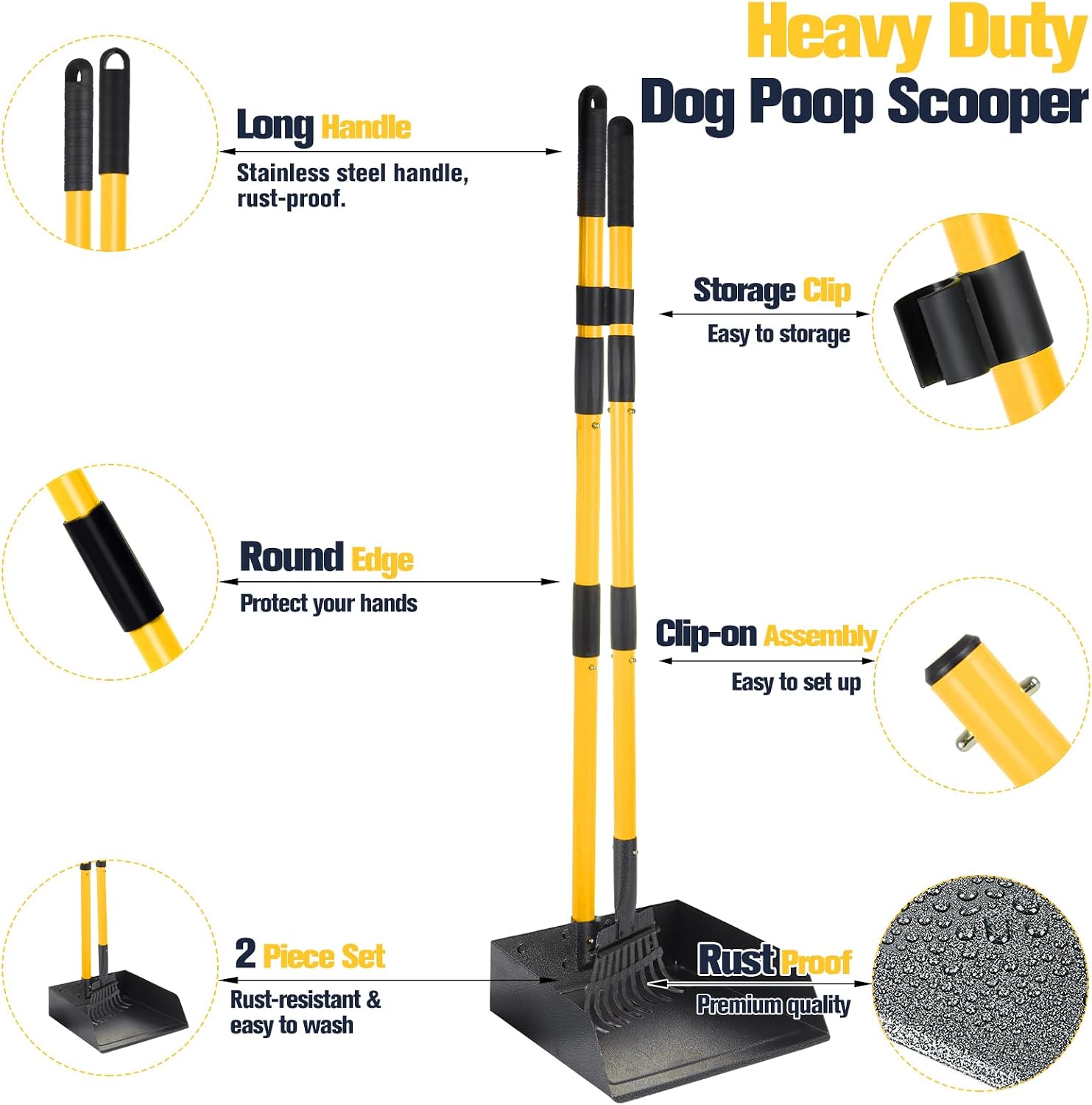 Thumbnail 1 de Dog Pooper Scooper Tray & Rake Kit with Adjustable Long Handle – Heavy Duty & Rust‑Proof