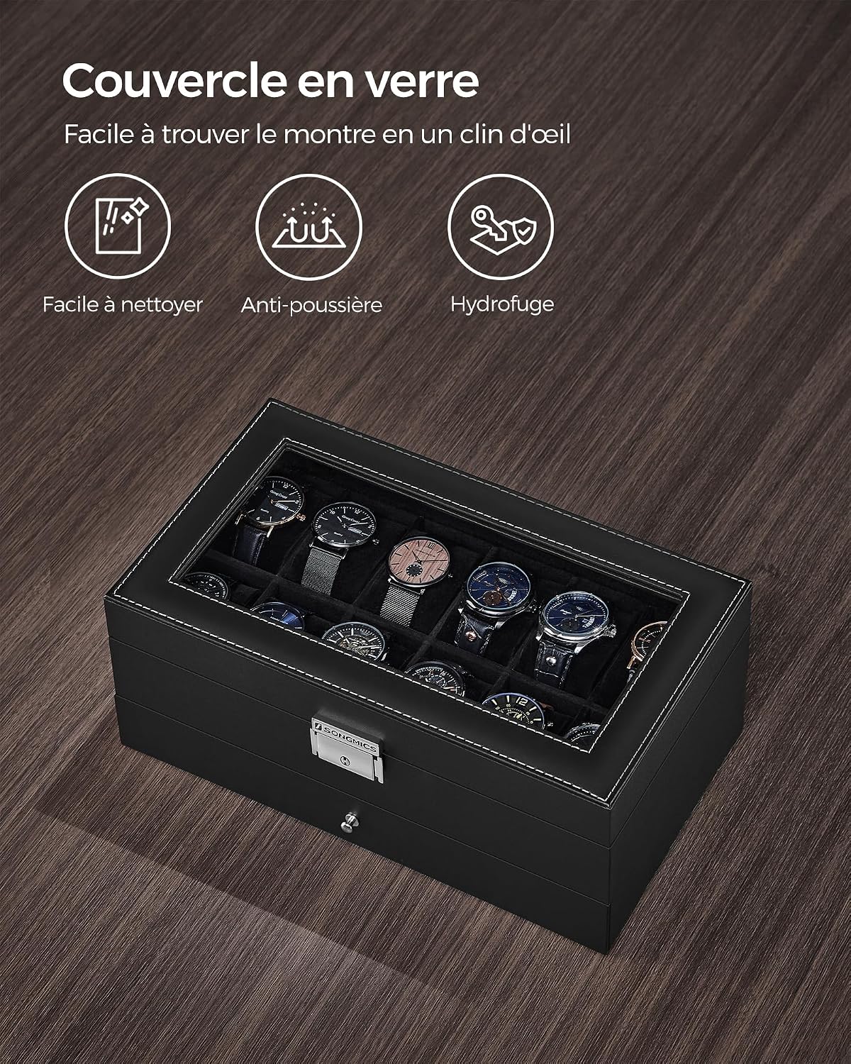 Thumbnail 4 de SONGMICS Boîte à Montres 12 Emplacements JWB012B03