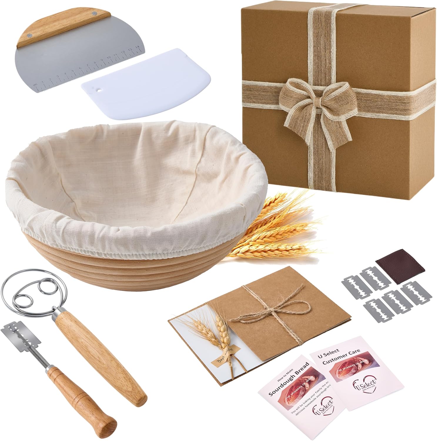 U Select Sourdough Starter Kit Bread Proofing Basket Set
