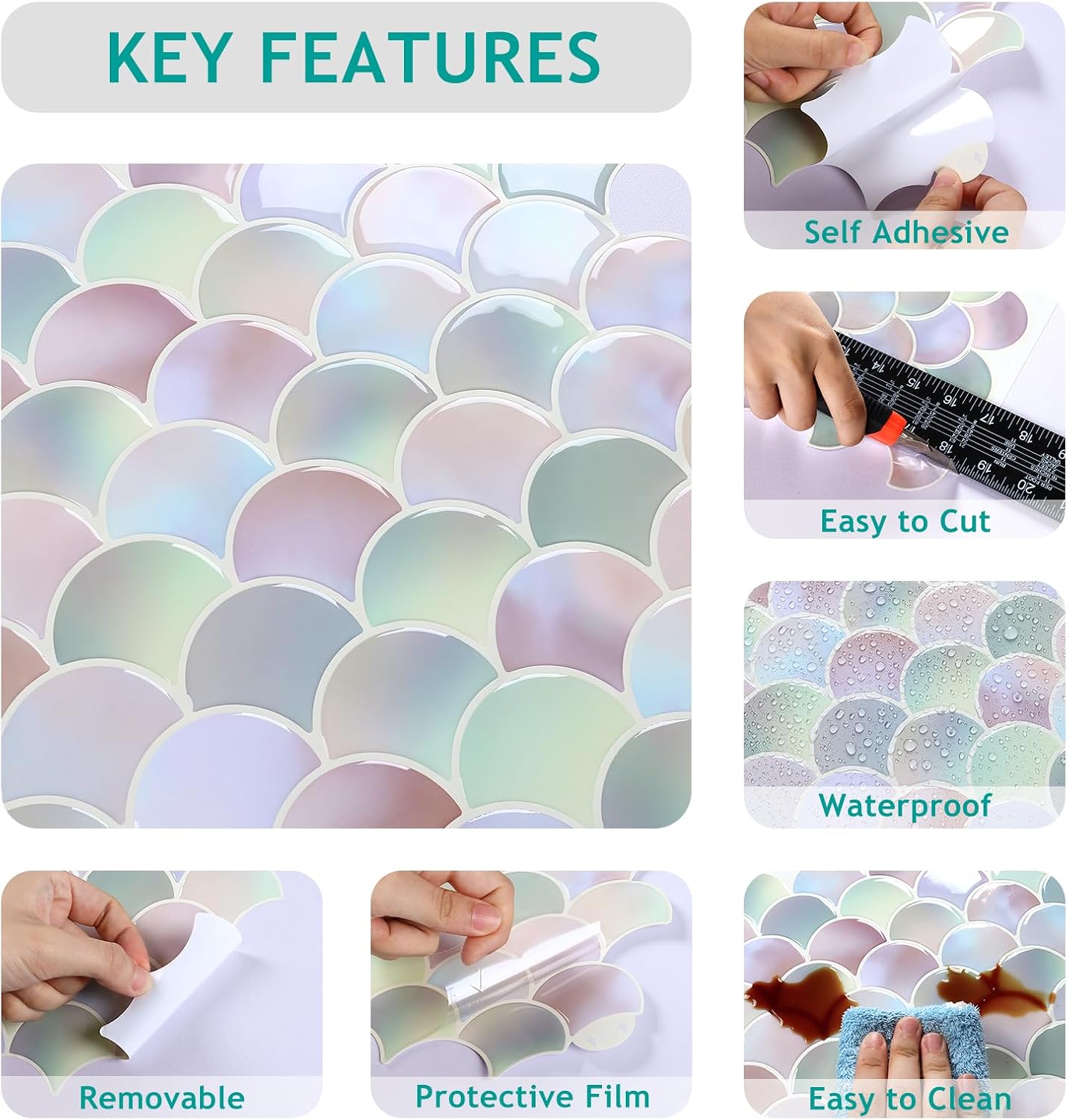 Thumbnail 5 de VEELIKE Fish Scale Self Adhesive Tiles 30.5cm 📐