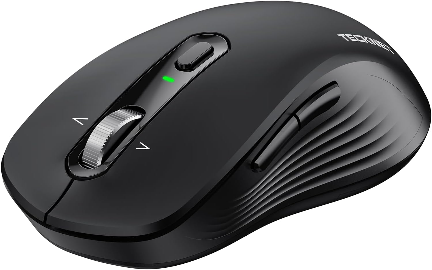 Detalle de TECKNET Bluetooth Maus – Kabellos, 4-Wege-Scrollrad, 4800 DPI, BT/2,4G, Ergonomisch, Schwarz