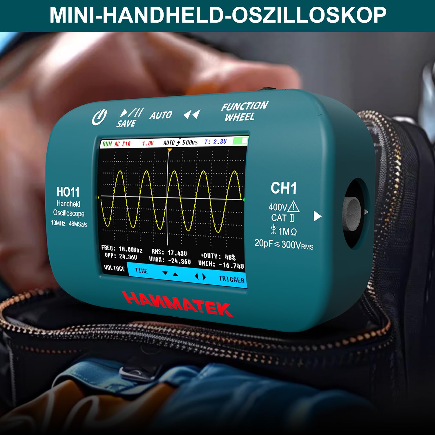 Thumbnail 6 de HANMATEK HO11 Handheld-Digitaloszilloskop (10 MHz, 48 MSa/s) mit 2,8“-TFT und USB-Laden