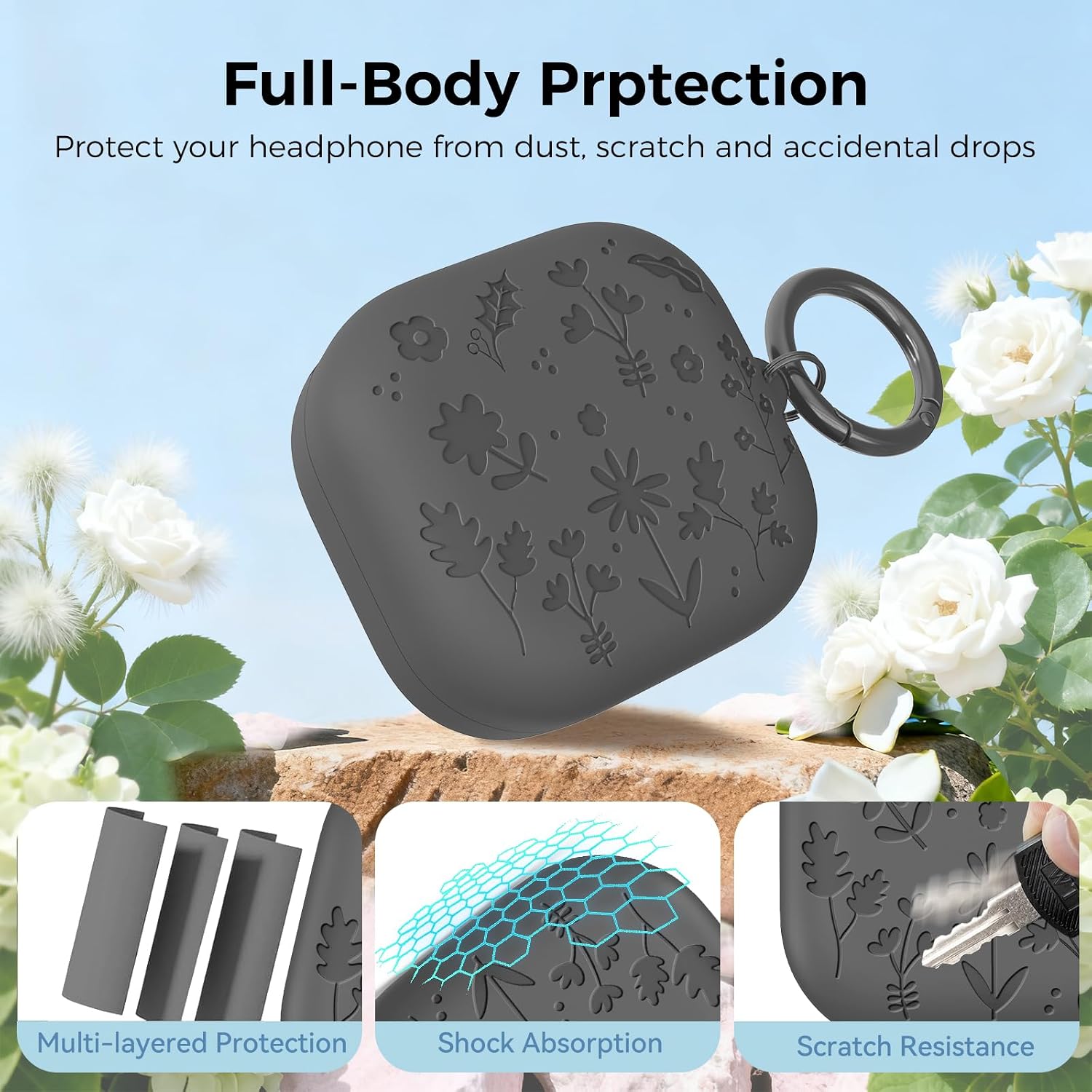 Detalle de AhaStyle Flower Engraved Silicone Case for Galaxy Buds4 & Buds4 Pro (2026)