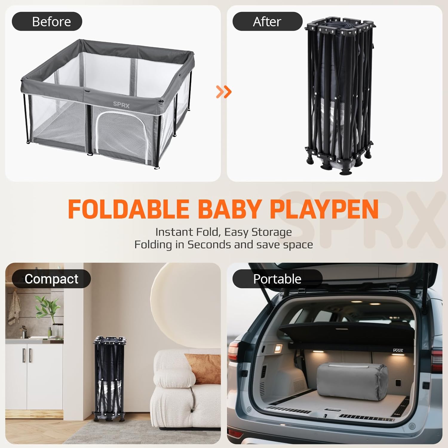 Thumbnail 3 de SPRX 50" x 50" Foldable Baby Playpen with Mat, Travel Bag and 50 Ocean Balls