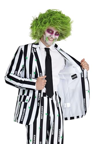 Detalle 1 de OFFSTREAM Beetlejuice Men's Costume Suit, Size S, Striped with Tie
