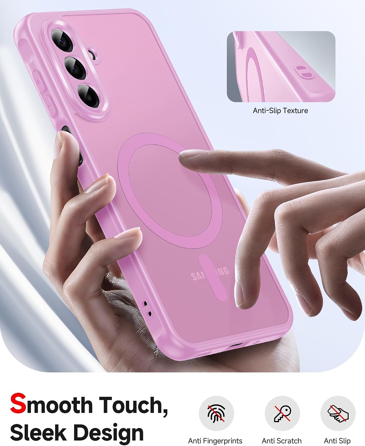 Detalle de LeYi magnetic MagSafe-style phone case for Samsung Galaxy A17 4G/5G (2-pack screen protectors) – Pink