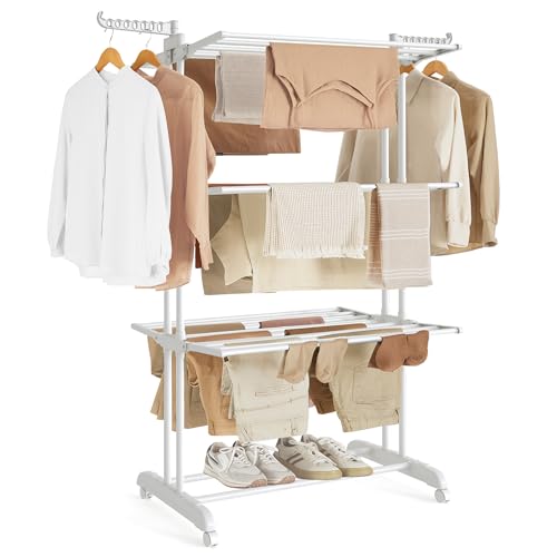 Detalle de SONGMICS Tendedero Plegable de 4 Niveles con Ruedas y Alas Plegables