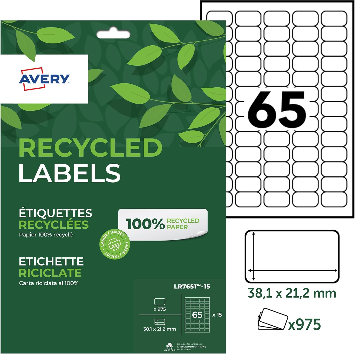 Thumbnail 3 de Étiquettes autocollantes blanches Avery J8160-15, 315 pièces – format 63,5 x 38,1 mm, feuille A4