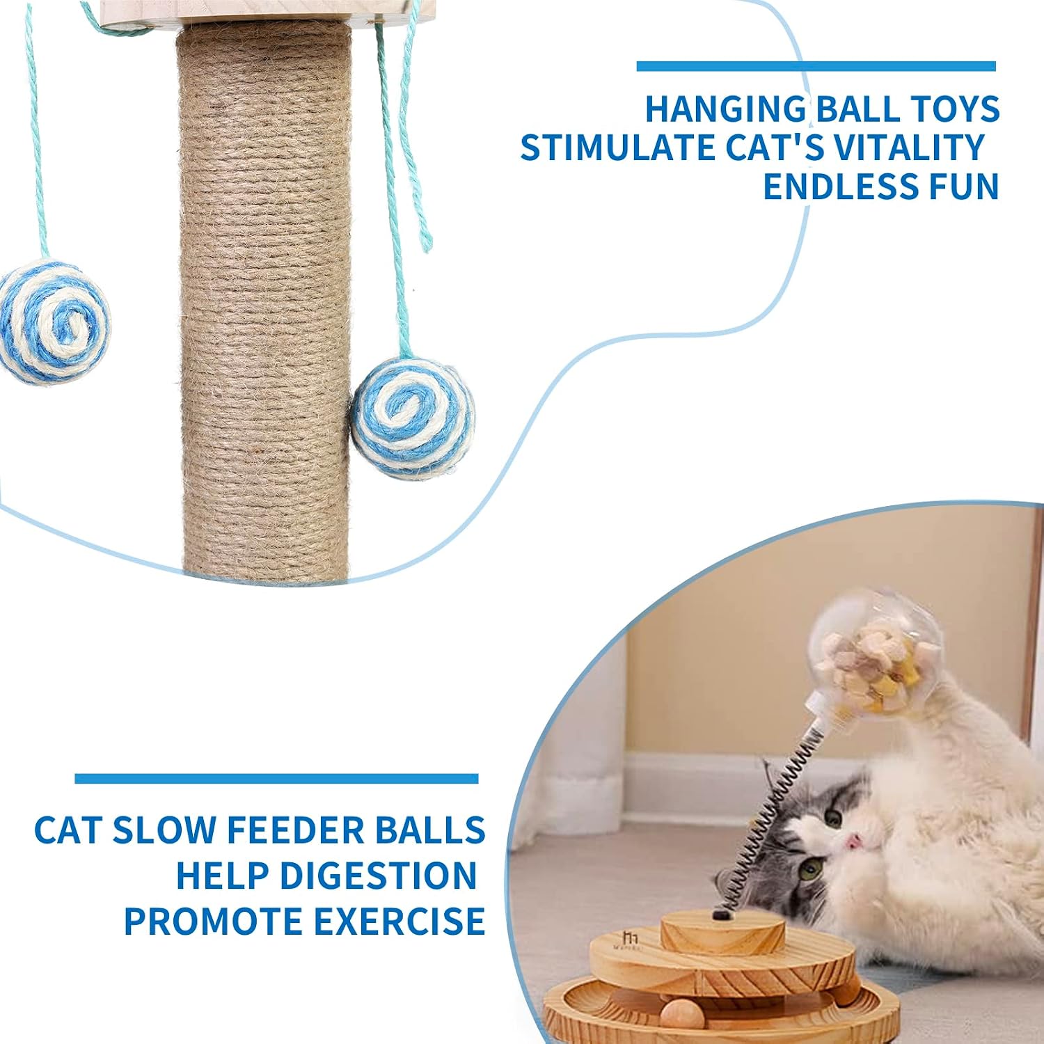 Detalle 2 de Marchul 4 in1 Interactive Cat Toy: Natural Sisal Scratcher, Feeder & Roller Track Ball