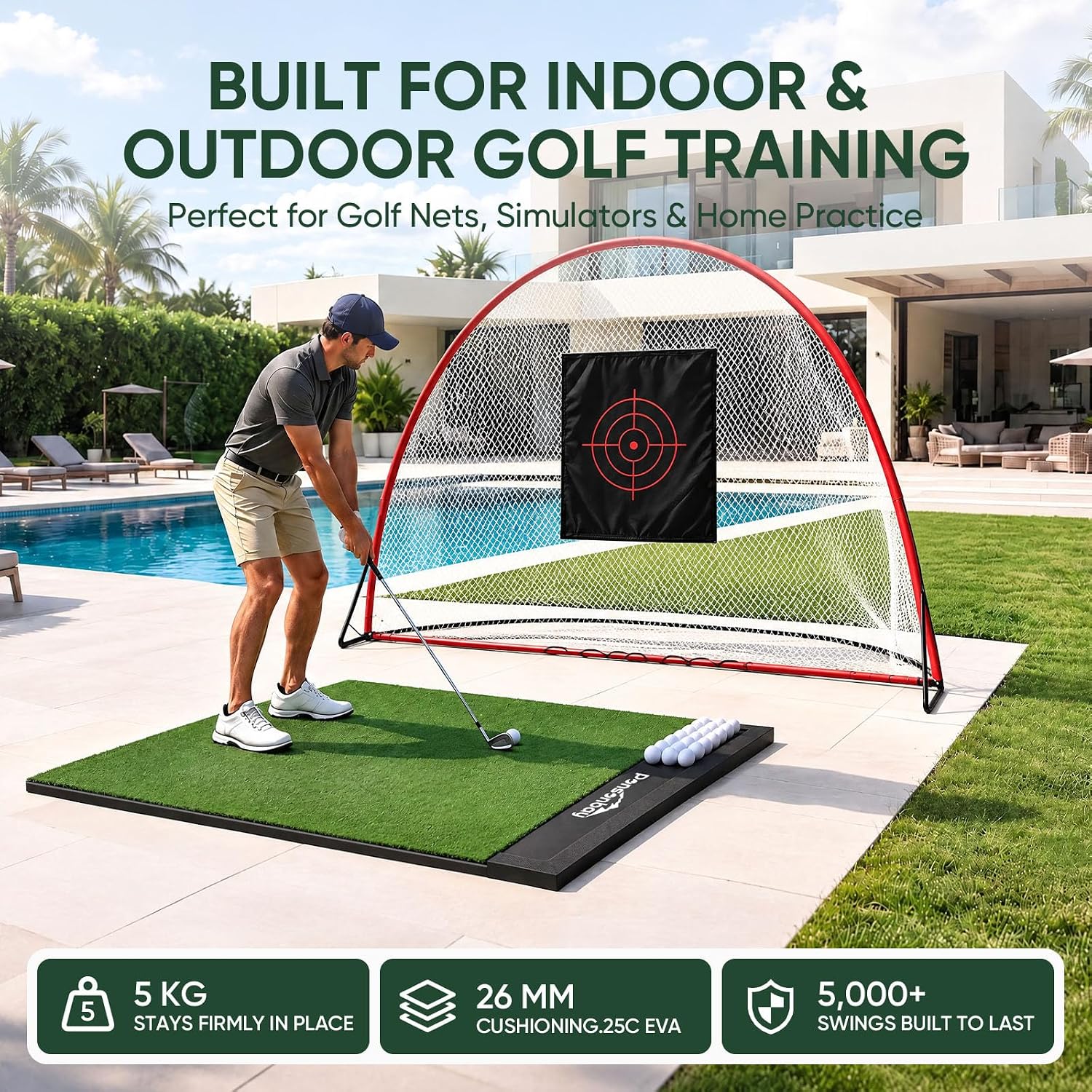 Detalle 2 de Ponsonbay Golf Hitting Mat with 100-Ball Tray