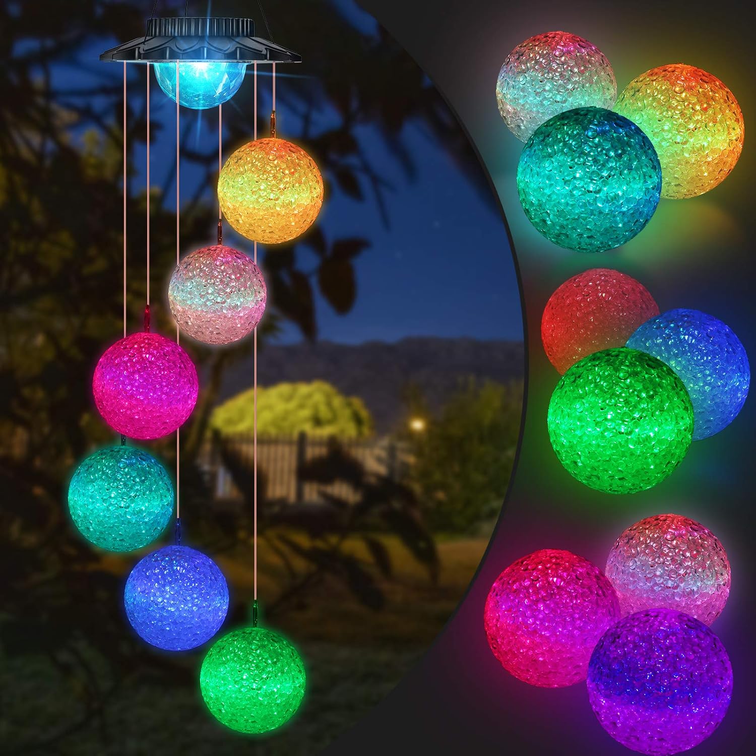 Detalle de iShabao Ball Solar Wind Chime Light with Colour-Changing LED Globe