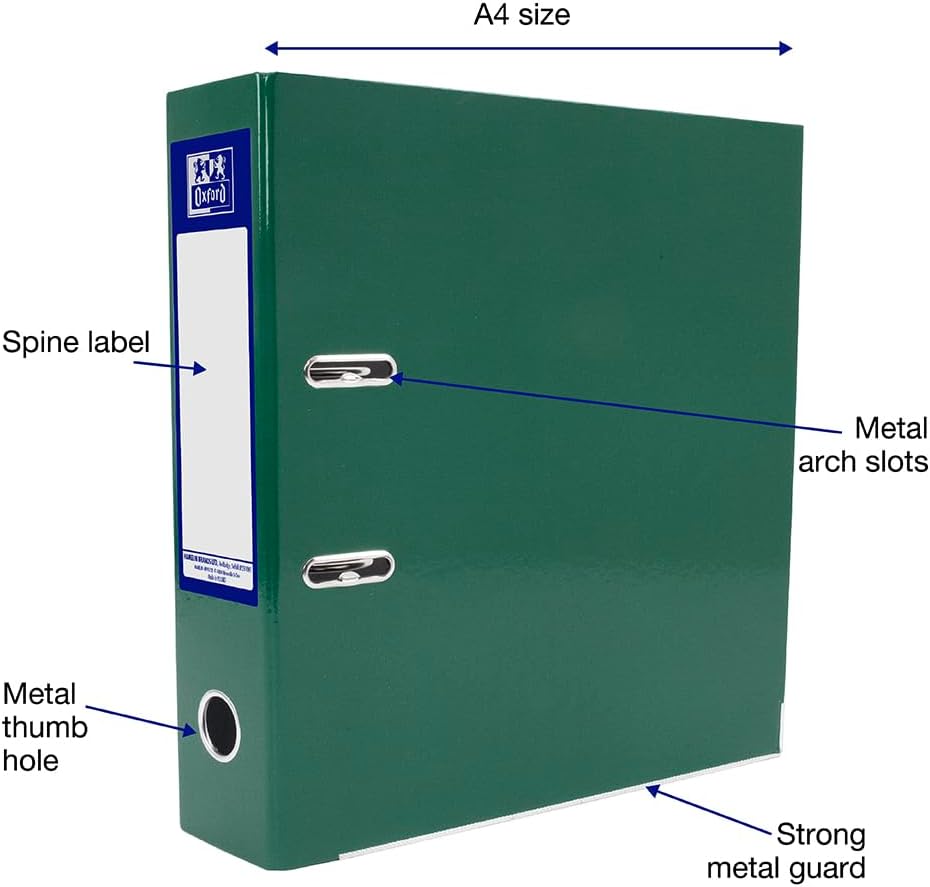 Detalle 2 de Oxford Premium A4 Lever Arch File (Green, Heavy Duty) with 70mm spine