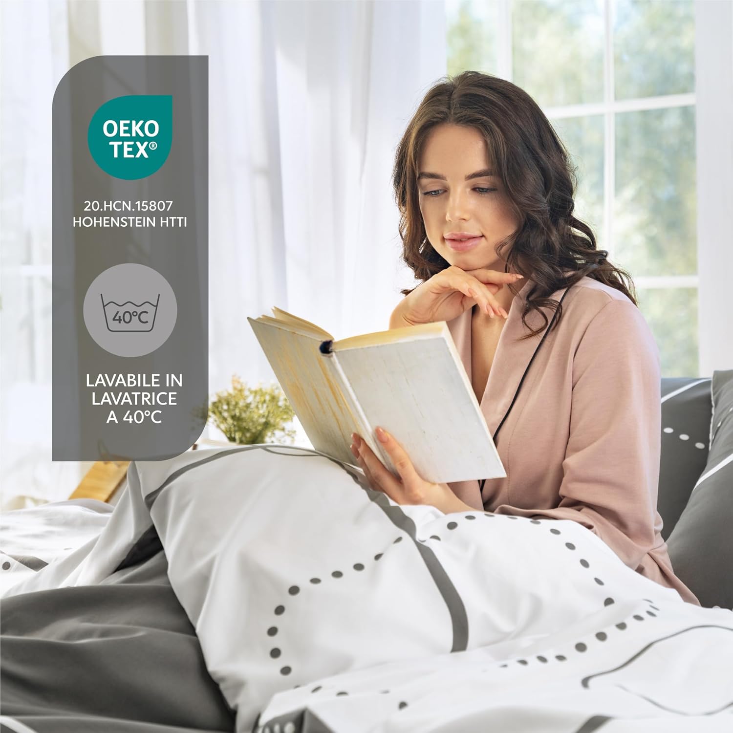 Thumbnail 4 de Dreamzie Copripiumino Matrimoniale 200x200 cm con 2 Federe 80x80 cm – Microfibra reversibile Motivo Geografico Grigio