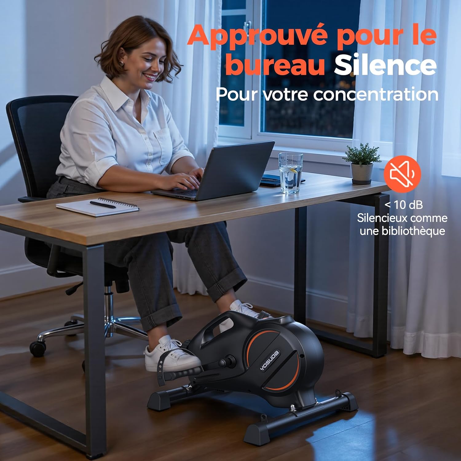 Detalle de YOSUDA mini-hometrainer met 16 weerstandsniveaus, LCD-display en weerstandsbanden