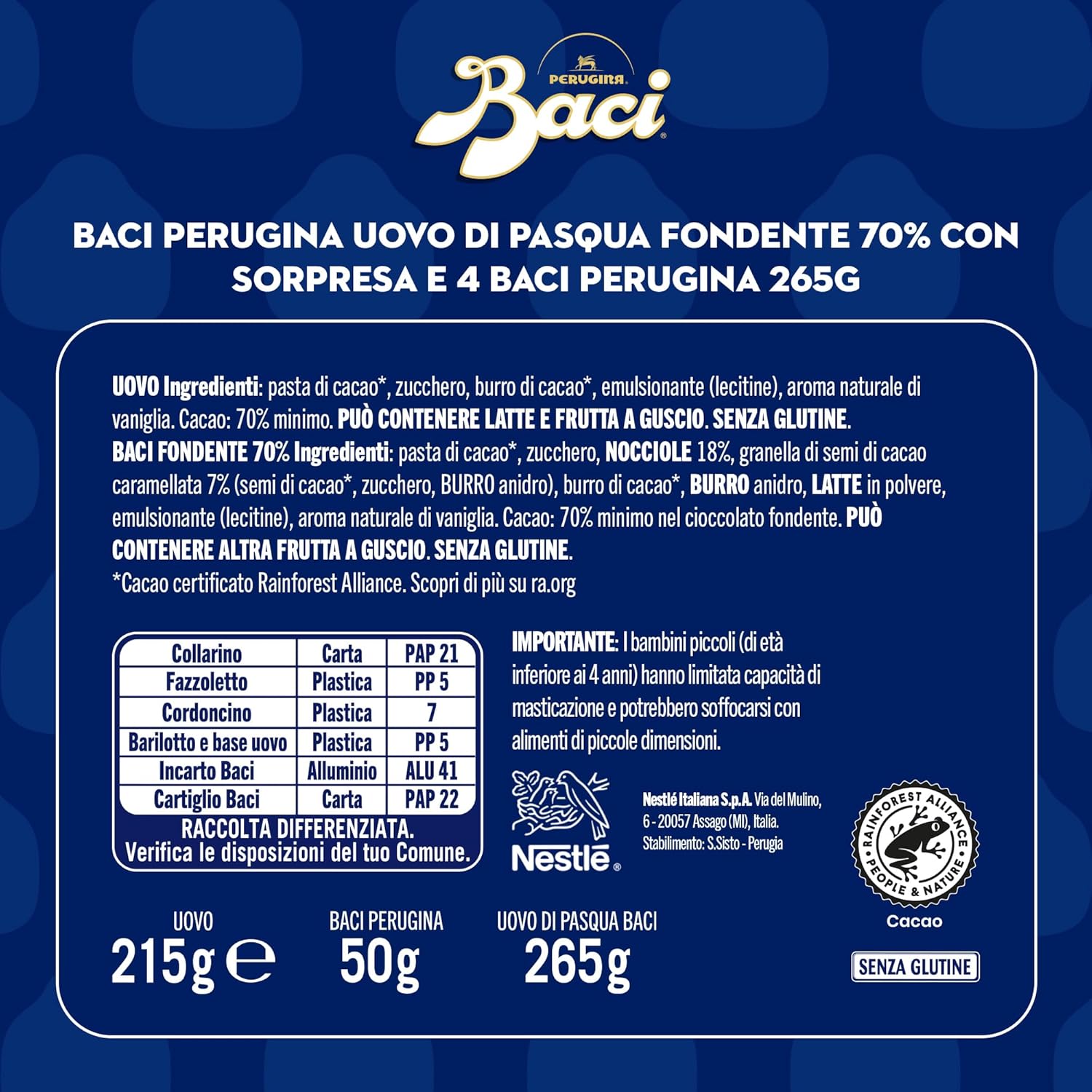 Thumbnail 1 de Uovo di Pasqua 2026 Perugina con cioccolato fondente 70% e sorpresa + 4 cioccolatini (265 g)
