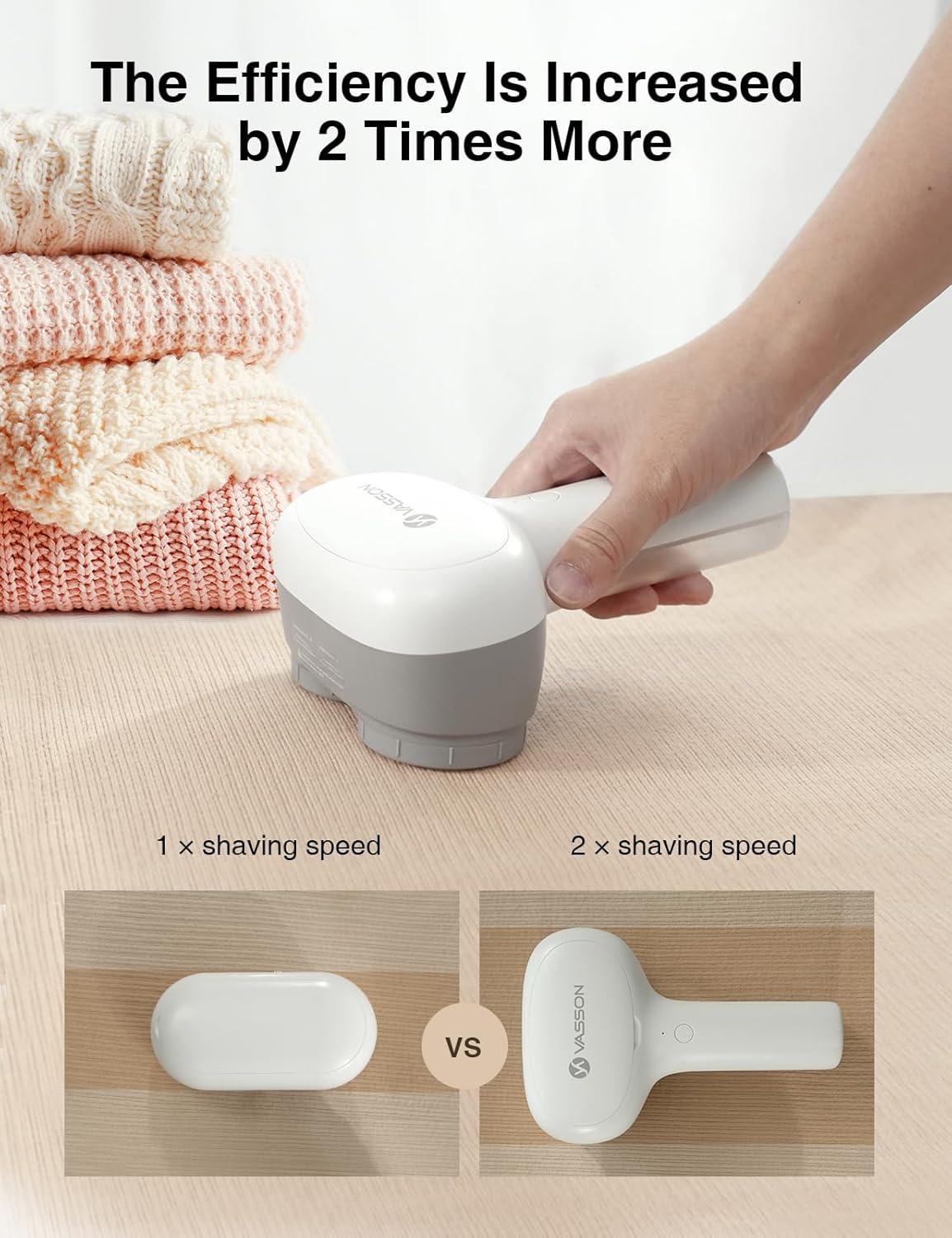 Detalle de VASSON Fabric Shaver: Electric Lint Remover with Dual Heads and Rechargeable Power