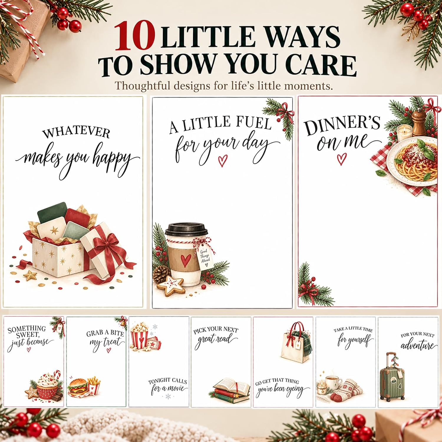 Detalle 2 de AZHAIBUQI Christmas Gift Card Book, 5x7-Inch Spiral-Bound Booklet, 10 Festive Designs