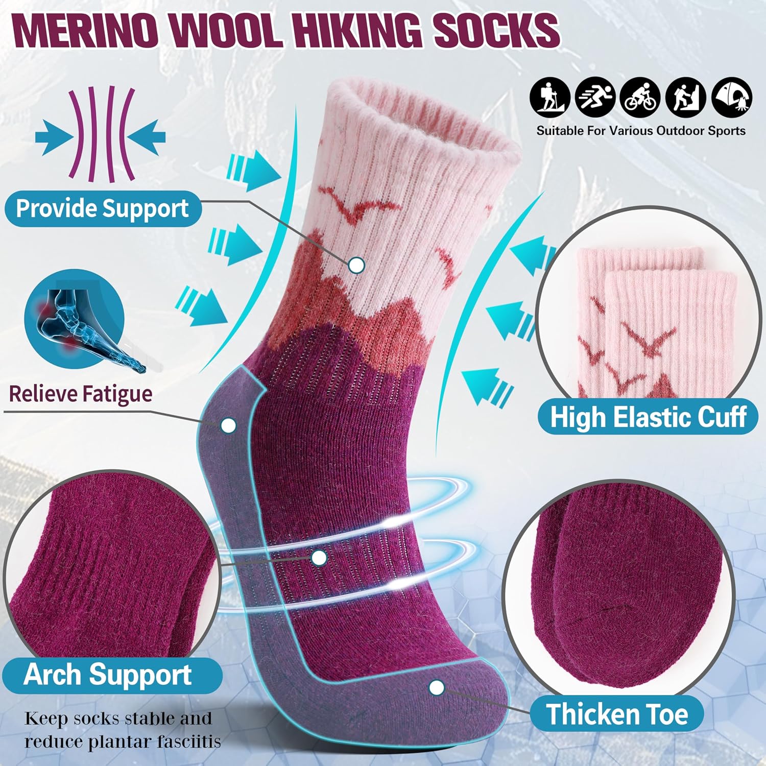 Detalle 2 de EBMORE Merino Wool Hiking Socks 5 pairs