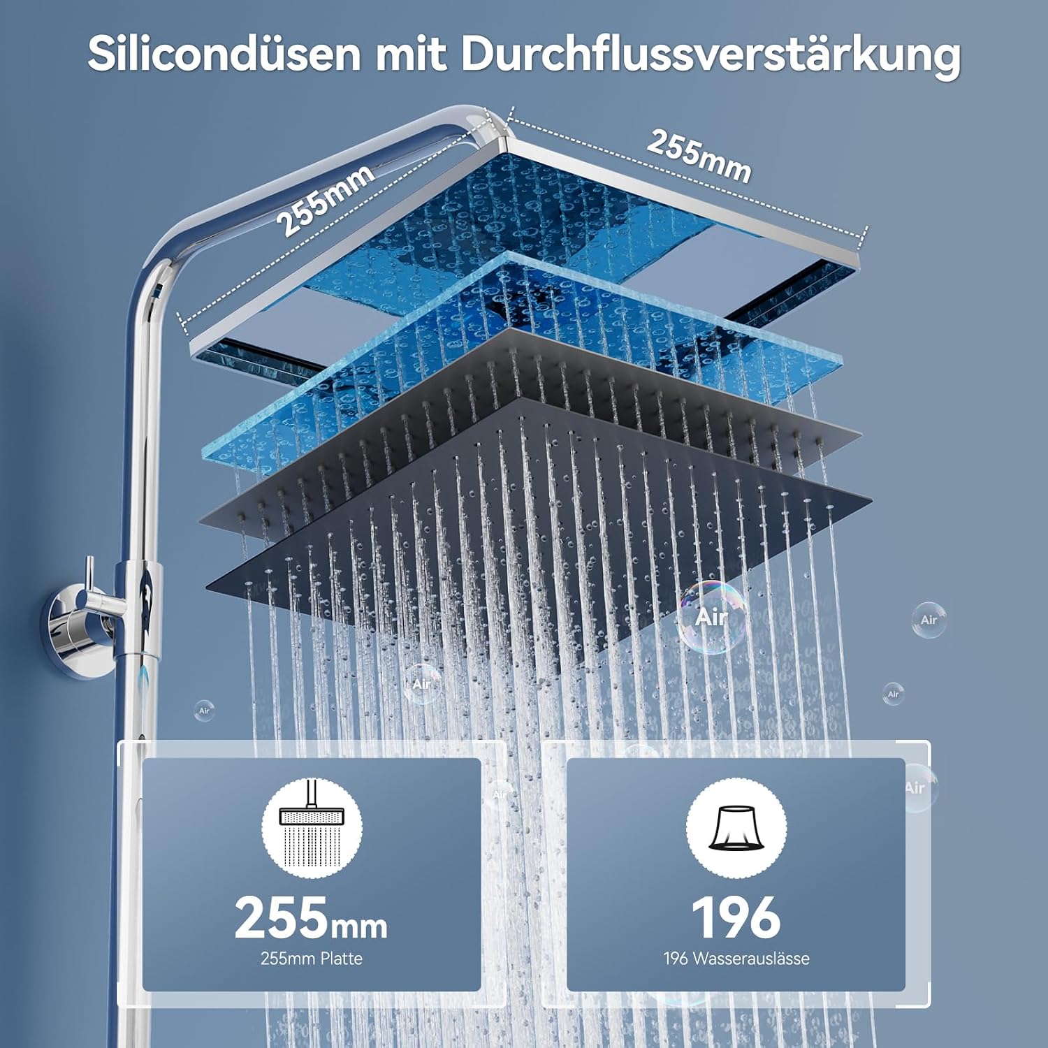 Detalle 2 de Auralum Regendusche 25 x 25 cm Edelstahlset