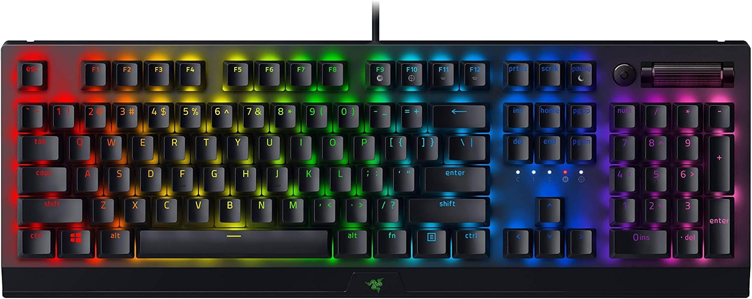 Detalle de Razer BlackWidow V4 Mechanische Gaming-Tastatur – FR-Layout, grüne Schalter, RGB Chroma, 6 Makro-Tasten, ABS-Tasten, Schwarz