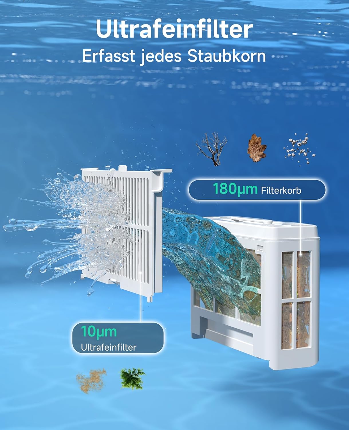 Detalle 2 de WYBOT C2 Poolroboter Akku Boden und Wand – 3‑Fach Motor, Doppelfiltration, App‑Steuerung