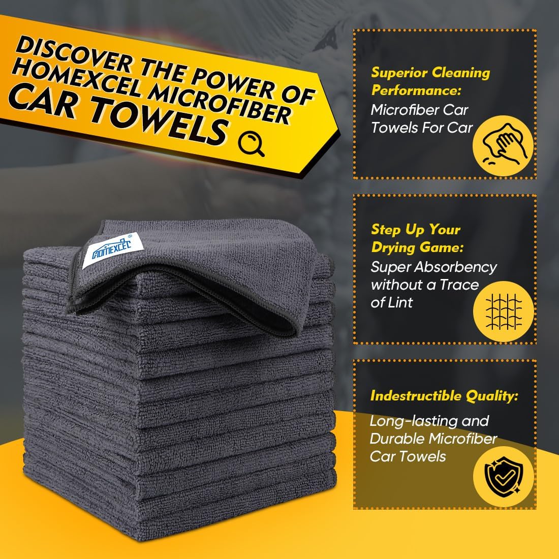Thumbnail 1 de HOMEXCEL Microfibre Cloth 12 Pack (30 x 30 cm) – lint-free, streak-free cleaning towels for cars and home