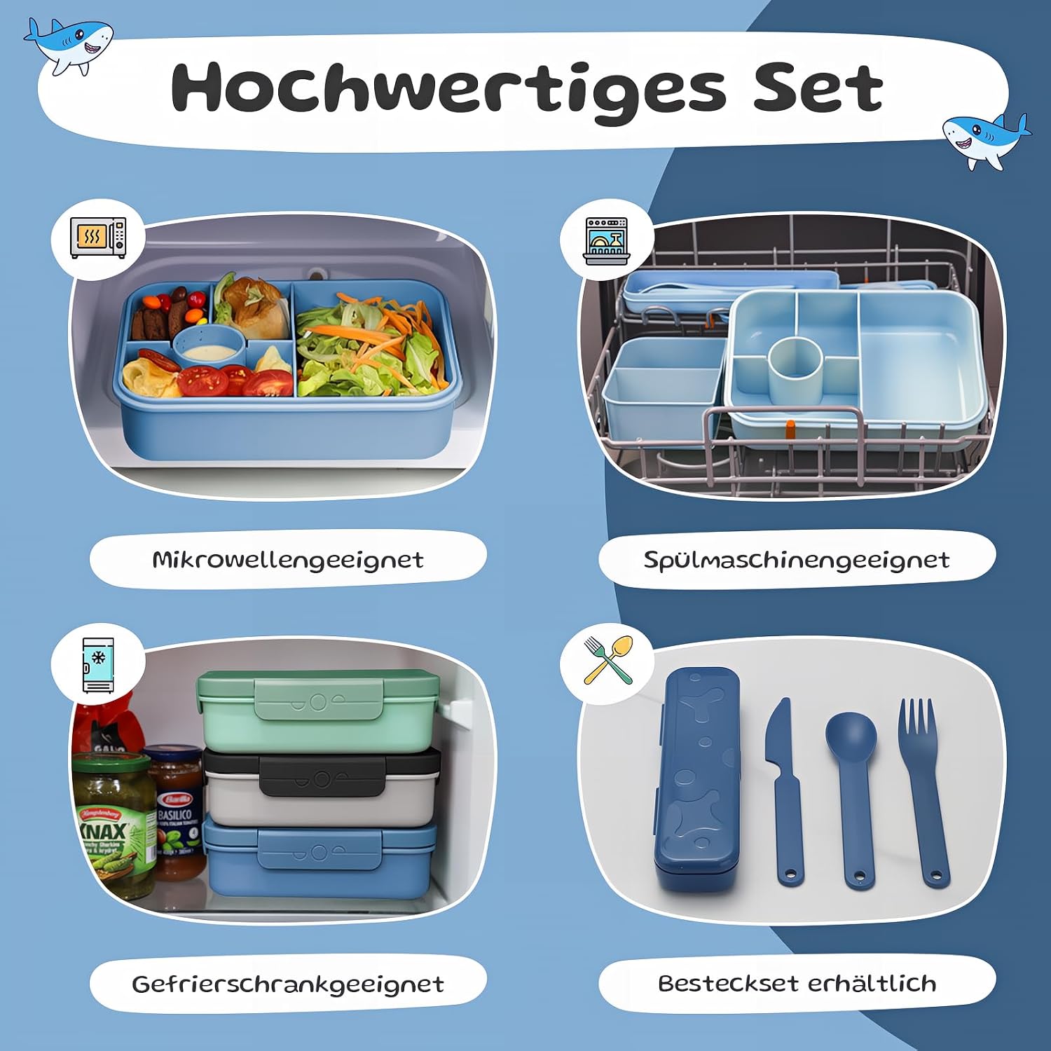 Detalle 2 de Bugucat Brotdose 1300ML mit Fächern Dunkelblau