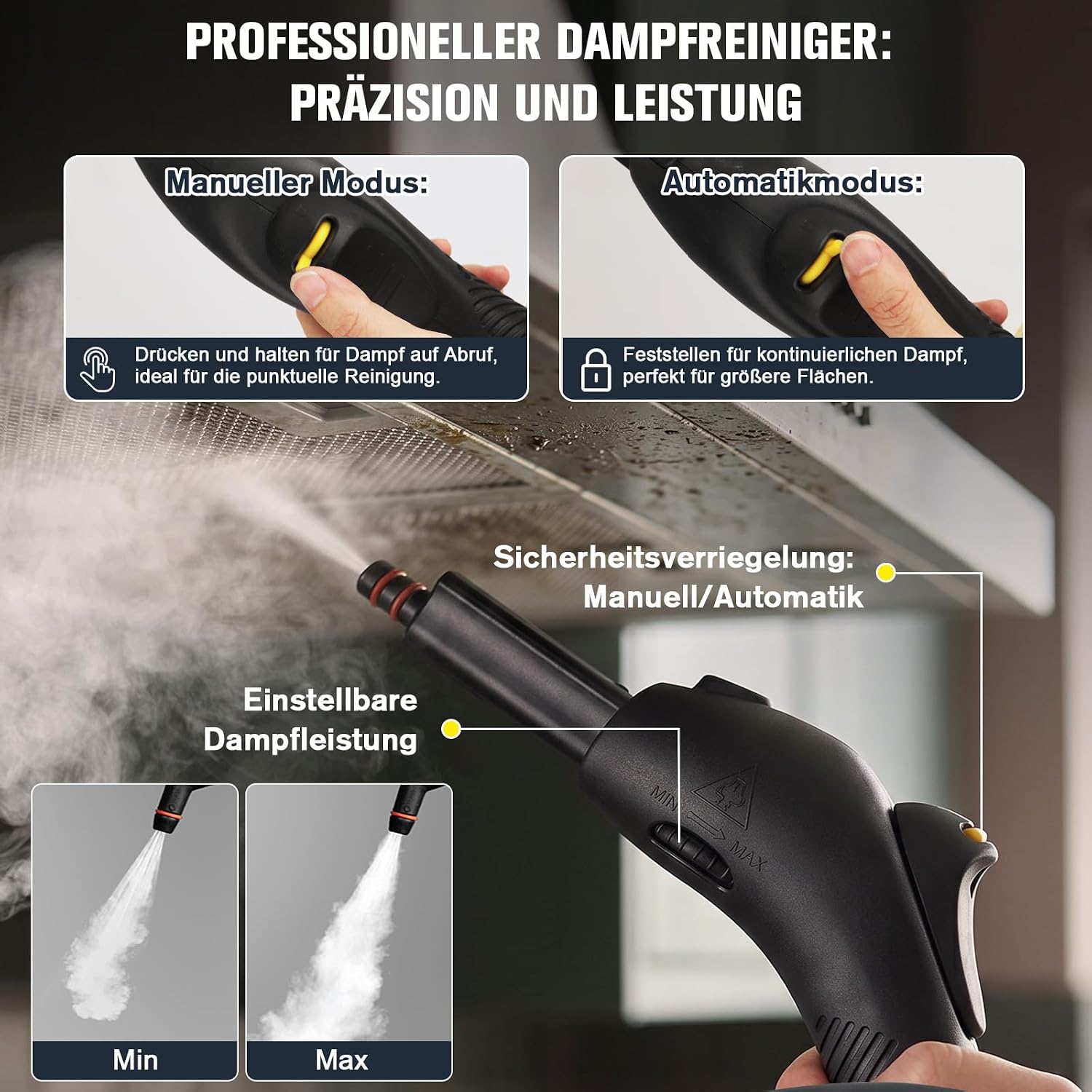 Detalle de Waitbird 5 Bar Dampfreiniger für Zuhause – 160 °C, 5 bar Hochdruck, umfangreiches Zubehör