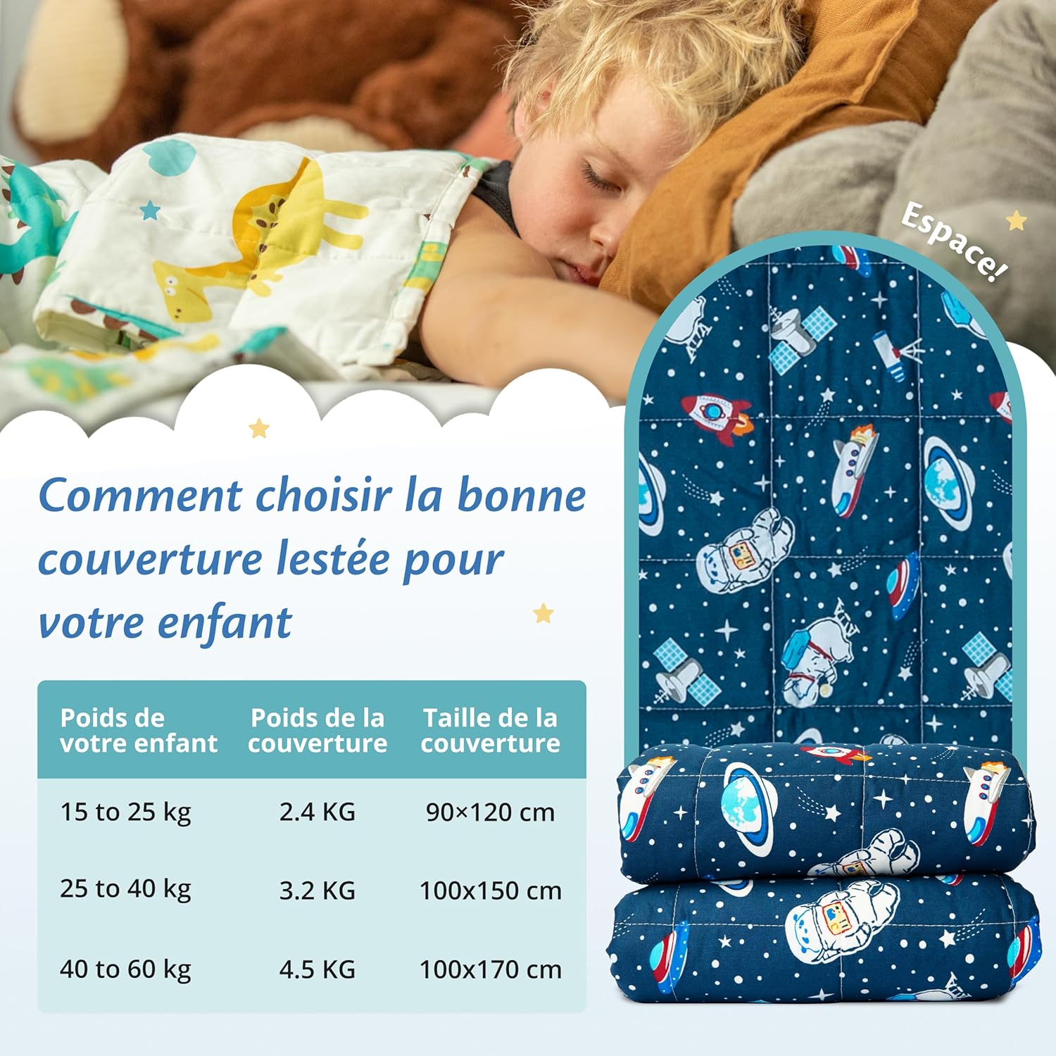 Thumbnail 2 de Ella Couverture lestée enfant 3,2 kg 100x150 cm – couverture apaisante avec perles de verre hypoallergéniques