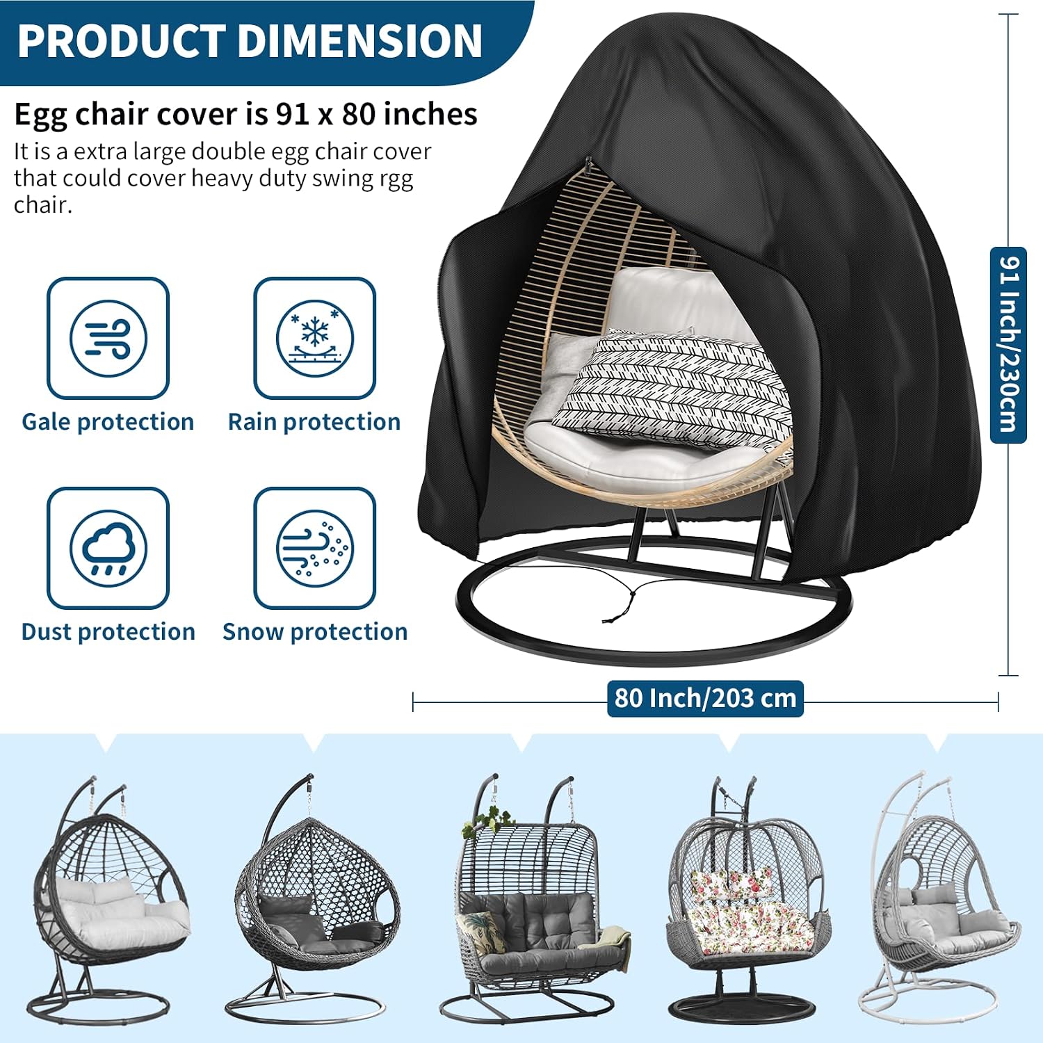 Detalle de OZMI Double Egg Chair Cover (200 x 230cm) in 420D waterproof fabric with zipper drawstring