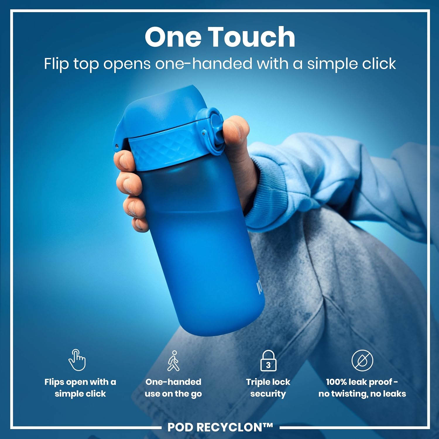 Thumbnail 2 de Ion8 Kids Water Bottle 350 ml – Leak‑proof, easy to open and dishwasher safe (Blue)