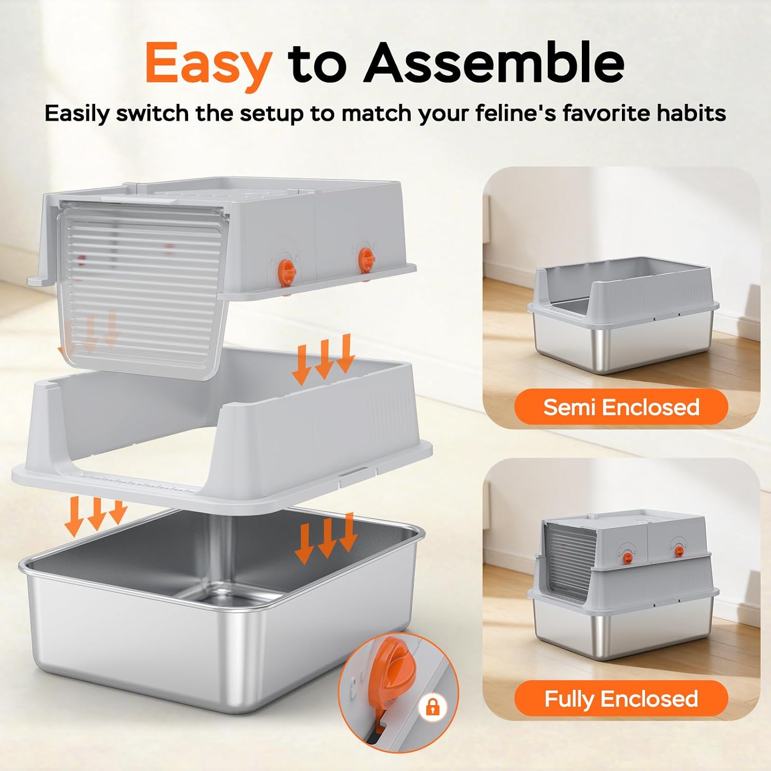 Thumbnail 6 de Devopet Small Enclosed Stainless Steel Cat Litter Box with Carbon Filter and Mat