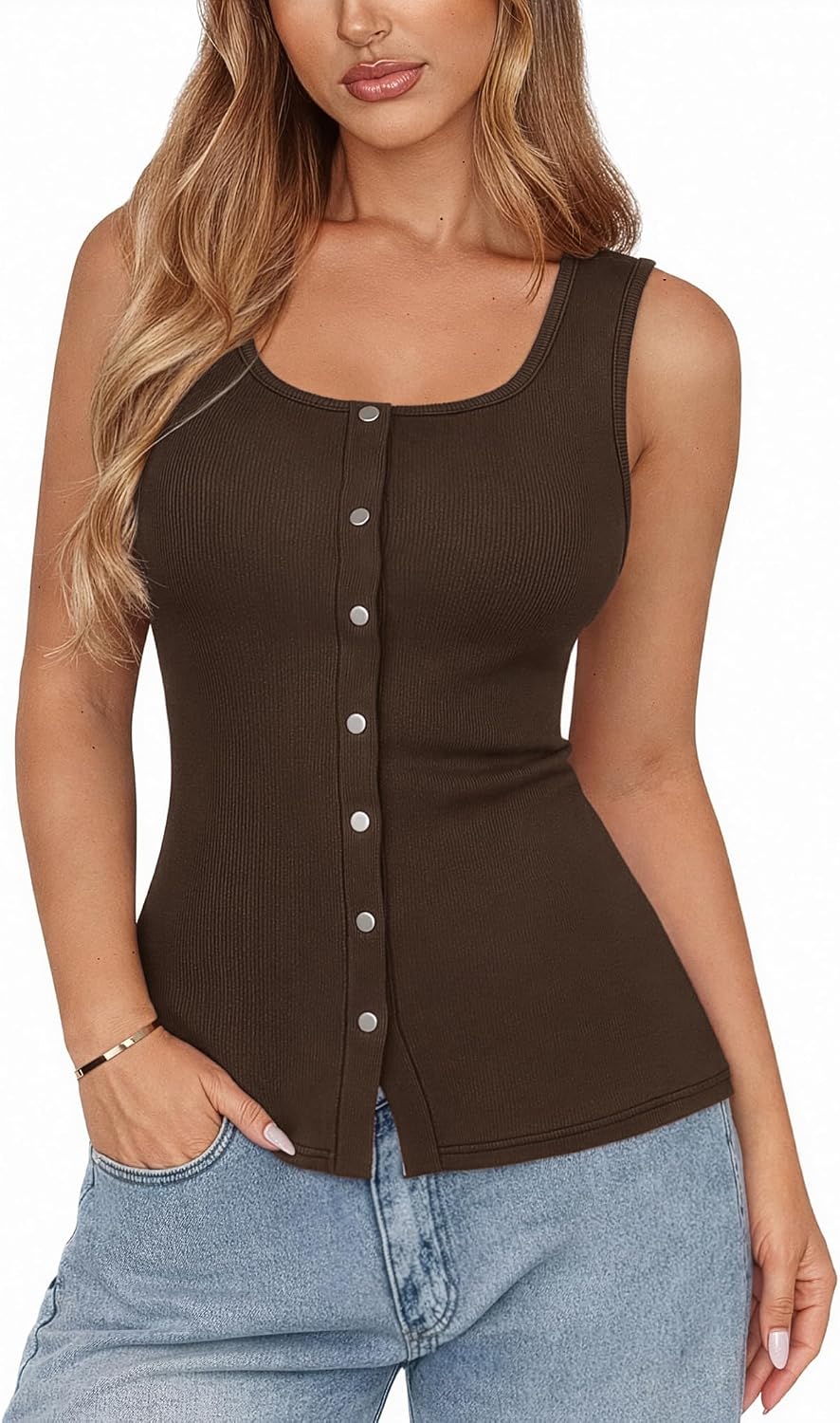 Detalle de Débardeur femme Aottori slim fit côtelé