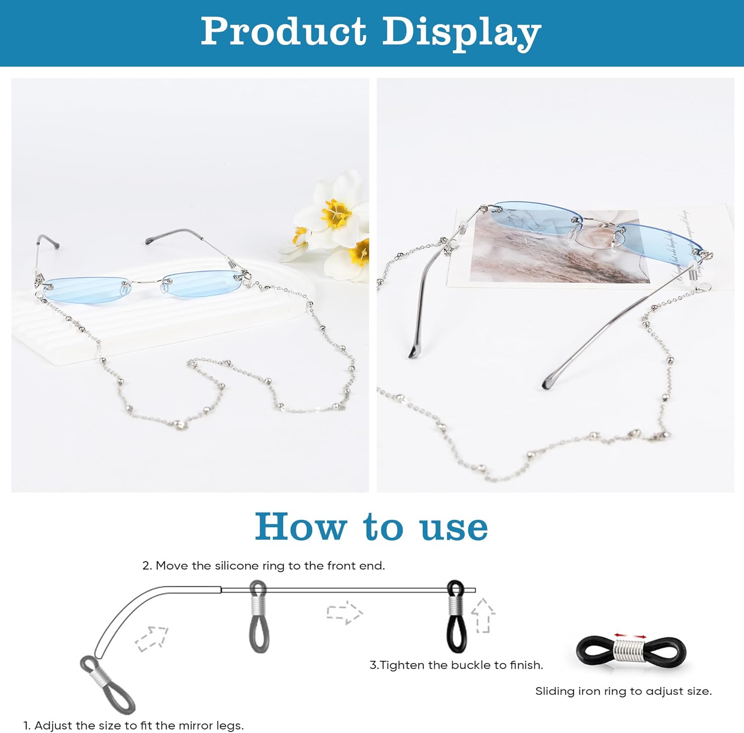 Thumbnail 2 de MEGAVOW rimless rectangle skinny sunglasses with ocean lens (small narrow fit)