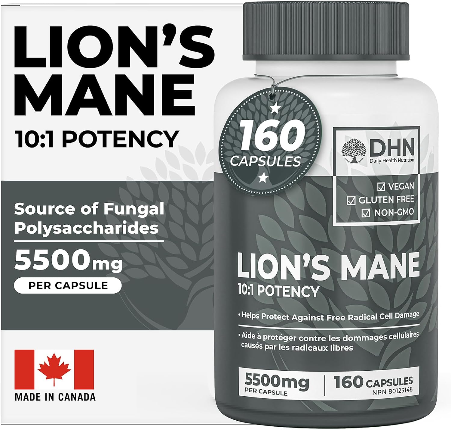 Detalle de DH Nutrition Lion’s Mane Supplement, 160 Vegan Capsules, Fruiting Bodies