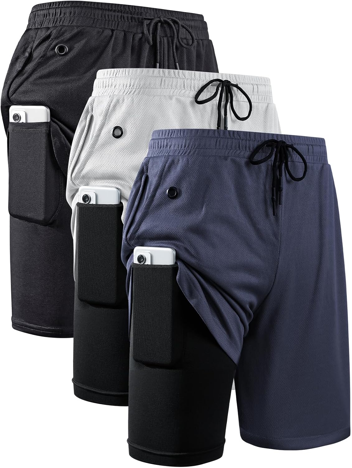 Detalle de JWJ Men's 2-in-1 Running Shorts with Quick-Dry Fabric and Pockets