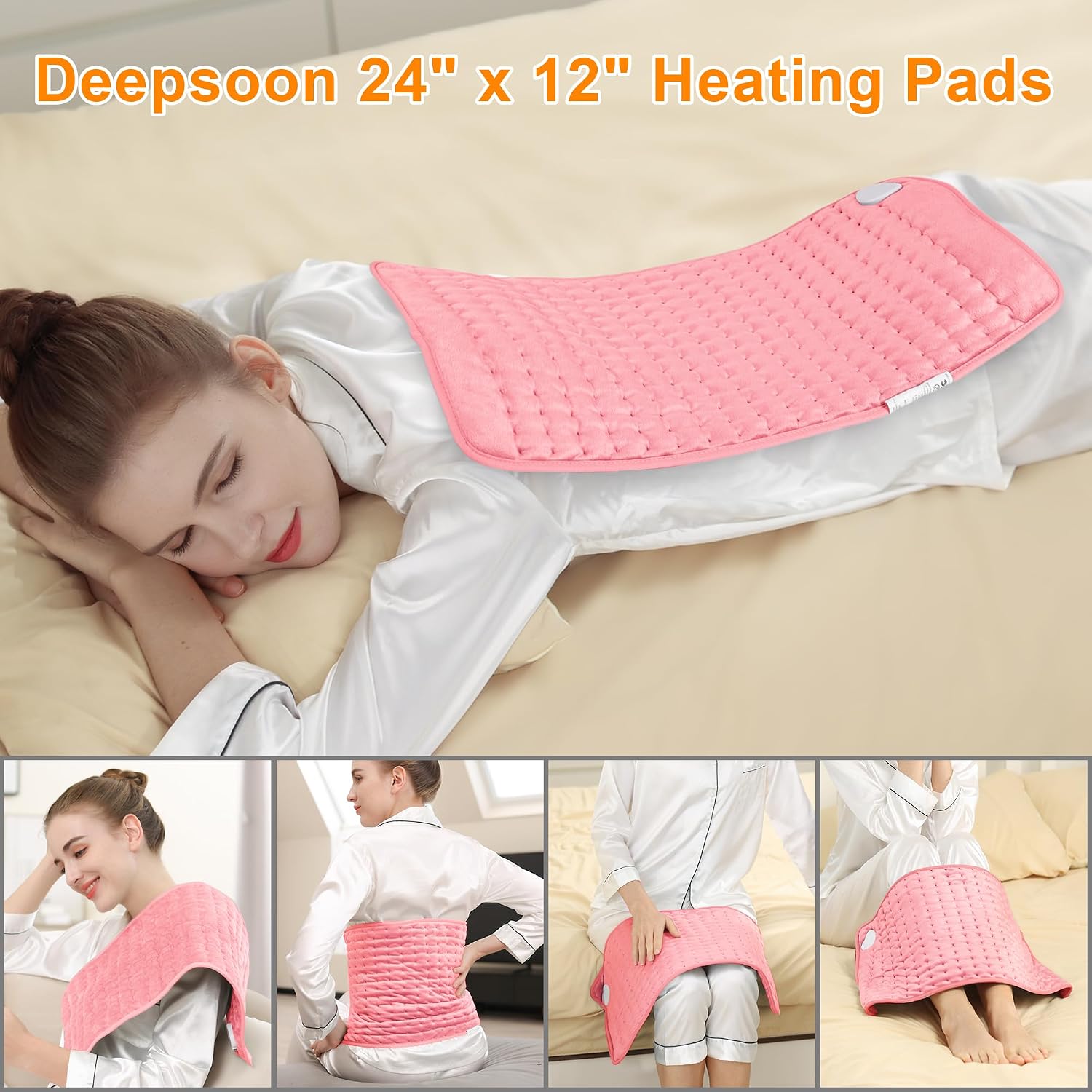 Detalle 2 de Deepsoon TK-HP2412 Heating Pad, 6 Heat Settings, Pink, 24" x 12