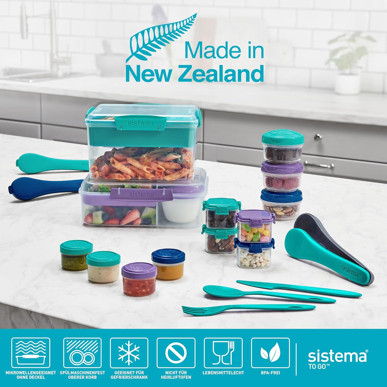 Thumbnail 6 de Sistema TO GO Bento-Box Cubes – 1,65 L, Bento-Box mit Fächern, BPA-frei, Minty Teal & Ocean Blue (2 Stück)