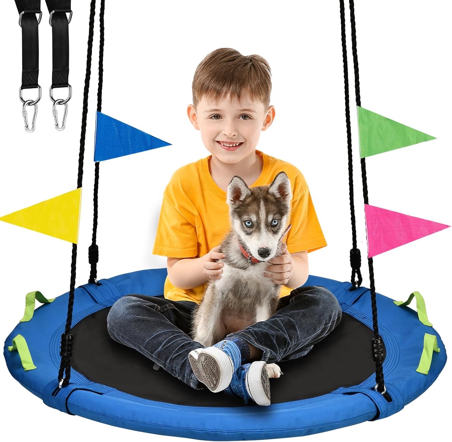 Thumbnail 6 de HeyZoo 48 inch Tree Swing Saucer Flying Swing (900 lbs capacity) with Adjustable Hanging Straps, Blue