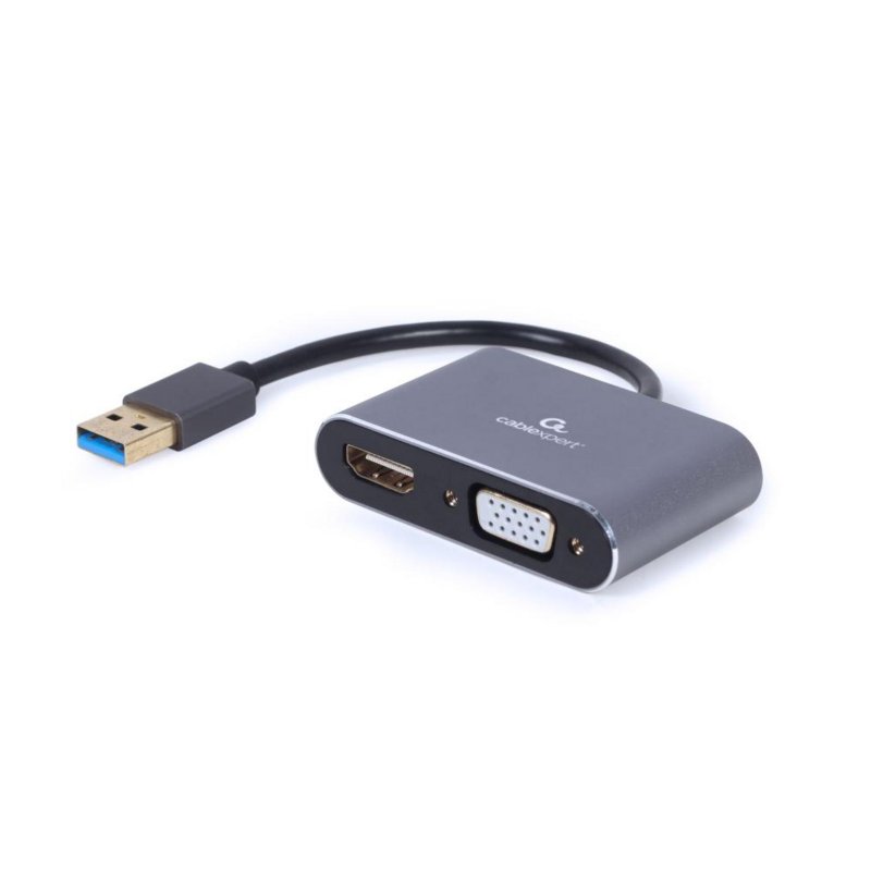 Detalle de Adaptador de vídeo USB 3.0 a HDMI y VGA Gembird A-USB3-HDMIVGA-01 – 1080p, gris